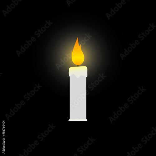 Illustration vector graphic of burning candle on black background.