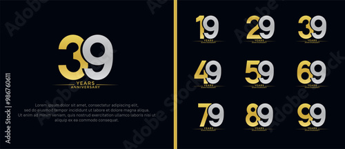 set of anniversary logo flat gold and silver color on black background for celebration moment