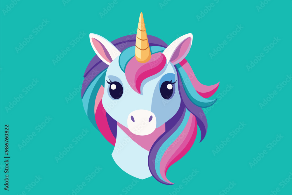 A vibrant unicorn head design features a rainbow mane and a sparkling horn, perfect for customization, Customizable flat illustration of a unicorn head. A vibrant unicorn head design features a rainbow mane and a sparkling horn, perfect for customization, Customizable flat illustration of a unicorn head.