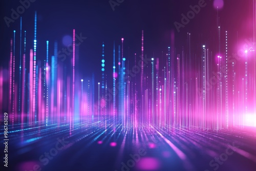 Big data visualization concept with bright glowing lines on abstract technology background 