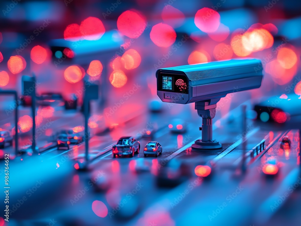 Security camera overlooking a highway at night. Security camera overlooking a highway at night.