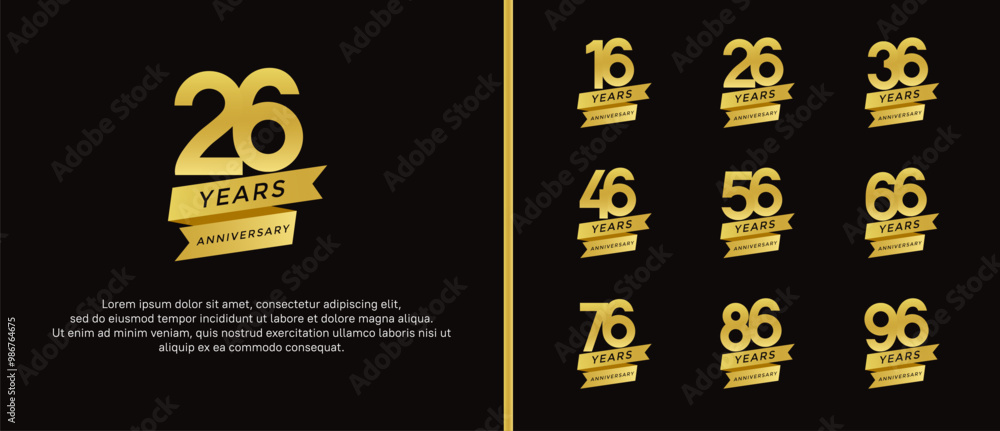set of anniversary logo flat golden color on black background for celebration moment set of anniversary logo flat golden color on black background for celebration moment