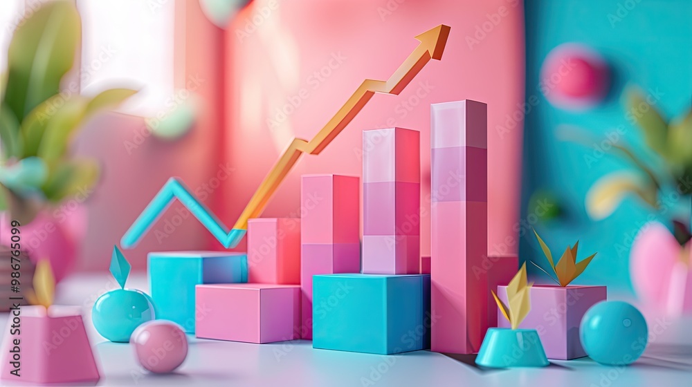 3D Marketing Growth icon set concept. Profit graph of stock market indicator. Abstract stock data concept. Stock financial statistic graph analysis. 3D Marketing Growth icon set concept. Profit graph of stock market indicator. Abstract stock data concept. Stock financial statistic graph analysis.