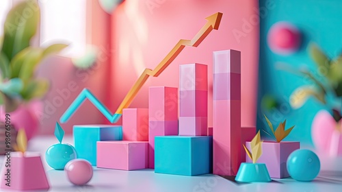 3D Marketing Growth icon set concept.  Profit graph of stock market indicator. Abstract stock data concept. Stock financial statistic graph analysis.