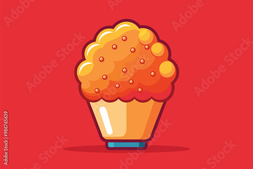 A colorful bucket filled with crispy fried chicken is displayed against a bright red backdrop, Customizable flat illustration of fried chicken.