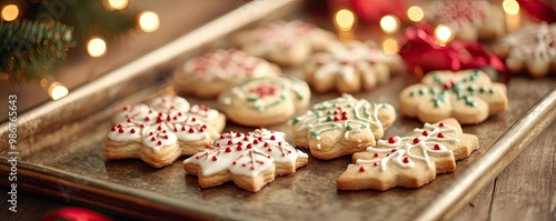 Festive decorated cookies arranged on a tray, perfect for holiday celebrations and winter gatherings.