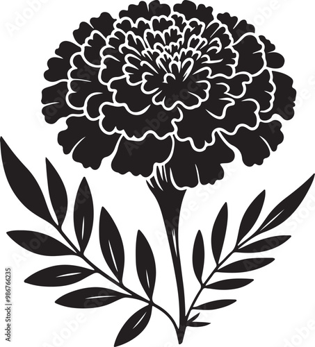 Marigold flower silhouette vector illustration
