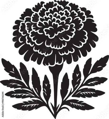 Marigold flower silhouette vector illustration