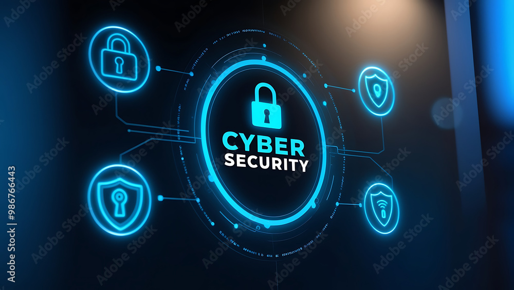 Obraz premium cyber security interface with holographic elements, Cyber threats, cyber attack alert, system security