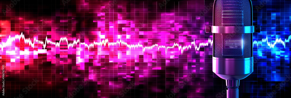 Fototapeta premium Infographic of Ai-powered audio content creation digital content creation detailing how AI generates podcasts and optimizes sound quality