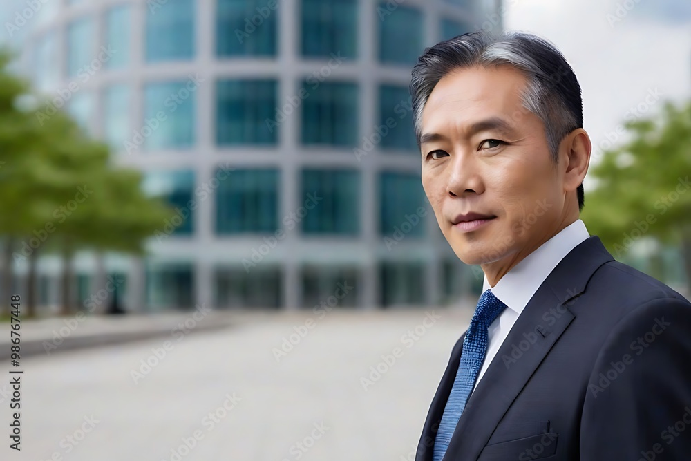 Confident businessman in urban setting with modern architecture Confident businessman in urban setting with modern architecture