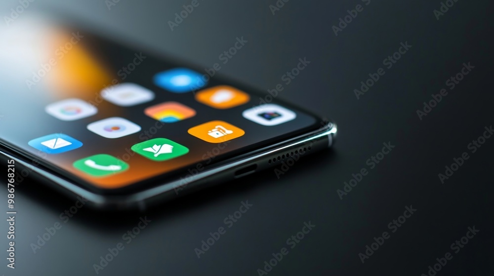 Modern Smartphone with Colorful App Icons on Screen Modern Smartphone with Colorful App Icons on Screen