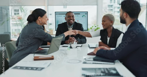 Wallpaper Mural Deal, meeting and group of business people shaking hands for collaboration, negotiation or introduction in office. Men, women and handshake for b2b agreement, acquisition or success with team support Torontodigital.ca