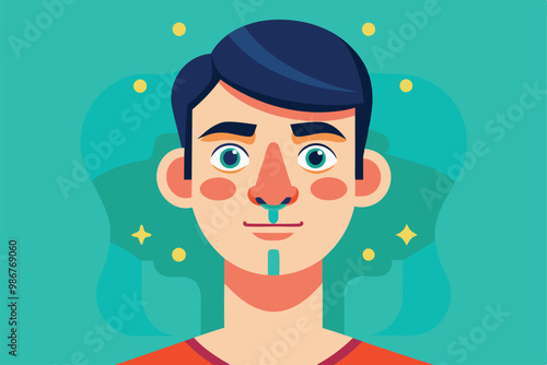 A stylized representation depicts a person undergoing rhinoplasty, emphasizing facial features and aesthetic changes, Customizable flat illustration of rhinoplasty