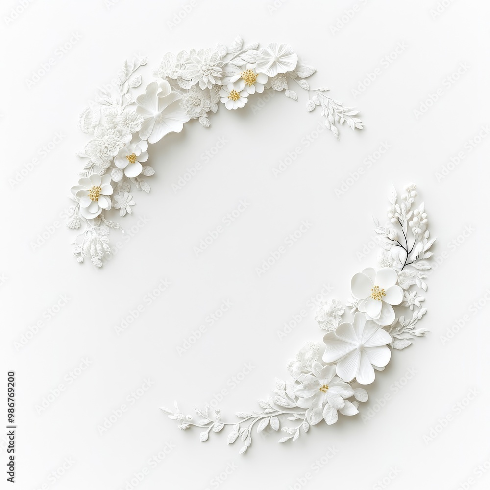 Elegant White Floral Frame on Soft Background Elegant White Floral Frame on Soft Background