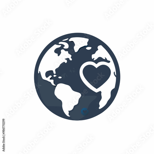 Stylized globe illustration with a heart shape symbolizing love for the planet