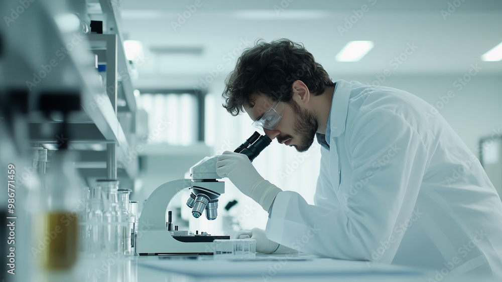 Lab Scientist Working With A Microscope Lab Scientist Working With A Microscope