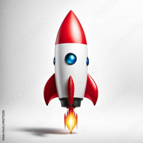 rocket in space, white background