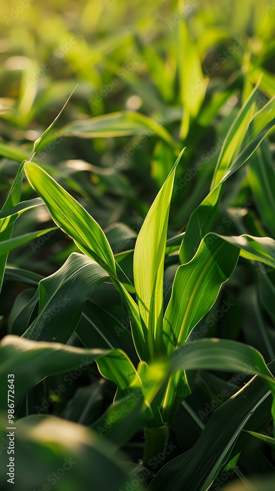 Green corn growing on the field in the summer. Green corn growing on the field in the summer.