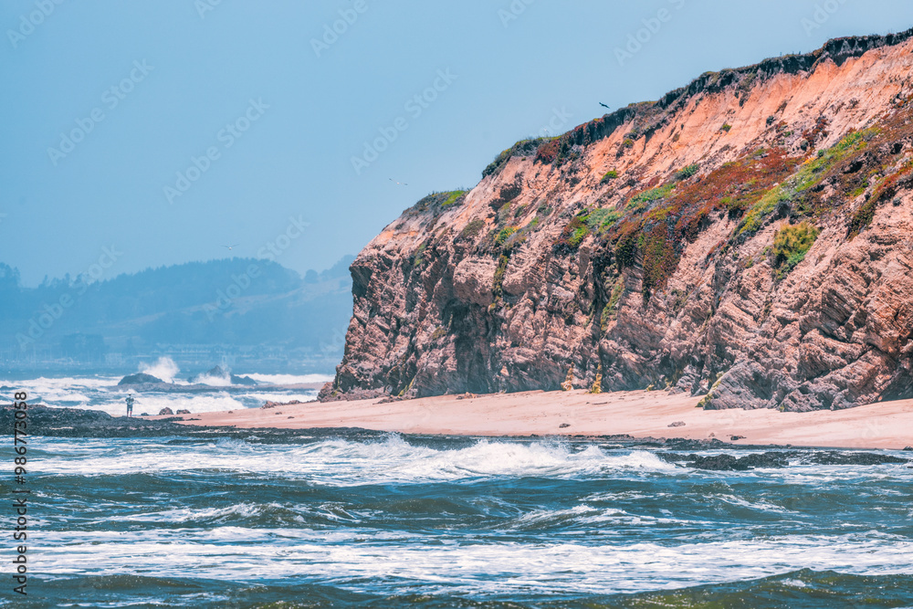 Cowell Ranch beach with ocean waves near Half Moon Bay on the California coast. Beautiful scenery, concept of rest, vacation, tourism Cowell Ranch beach with ocean waves near Half Moon Bay on the California coast. Beautiful scenery, concept of rest, vacation, tourism
