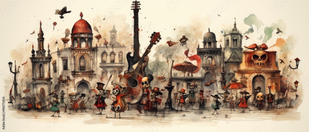Fototapeta premium Colorful Cartoon Style Mexican Revolution Scene
