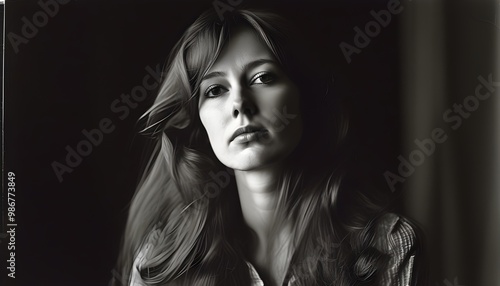 Melancholic Elegance: A Thoughtful Woman in Ethereal Black and White Reminiscent of 1970s Photography