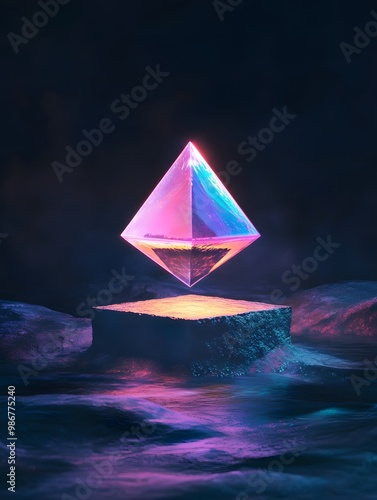 Holographic Pyramid on Dark Abstract Surface