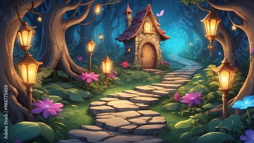 Brightly Lit Fairy Pathway Cartoon Background Design
