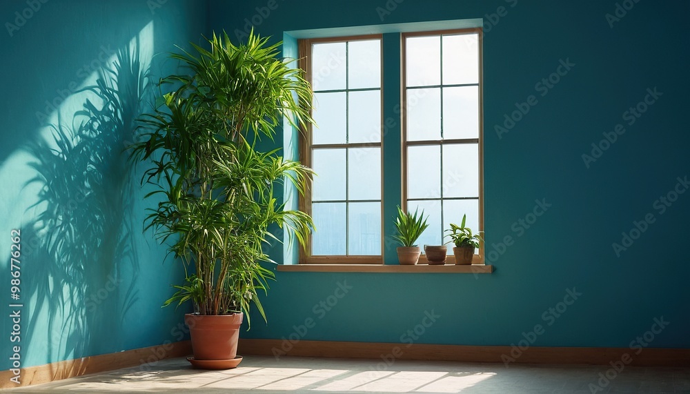 empty blue wall with plant. Empty room with blue walls and green plants, offering a clean and refreshing interior design concept. 20 empty blue wall with plant. Empty room with blue walls and green plants, offering a clean and refreshing interior design concept. 20