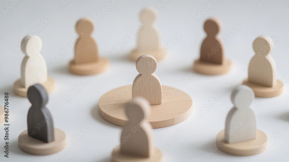 Obraz premium Diverse Wooden Figures Representing Team Dynamics