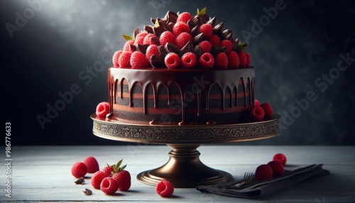 rashberry chocolate cream cake photo