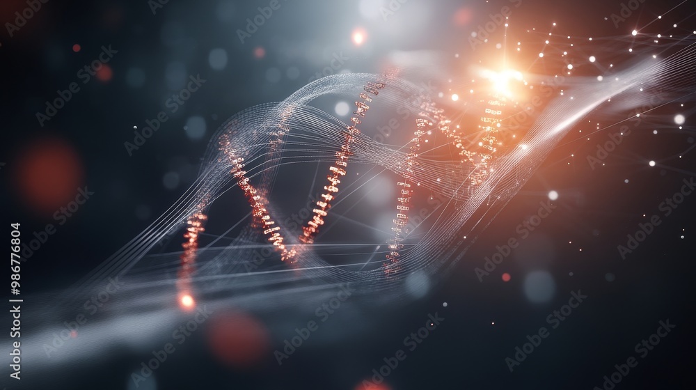Fototapeta premium Abstract DNA Structure with Light Effects and Shimmering Lines