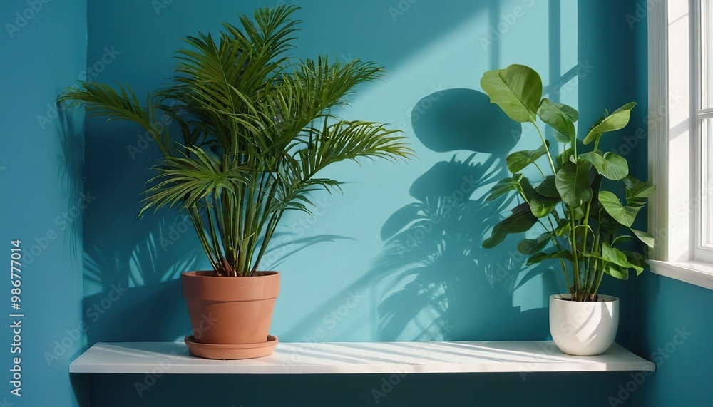 empty blue wall with plant. Empty room with blue walls and green plants, offering a clean and refreshing interior design concept. 5 empty blue wall with plant. Empty room with blue walls and green plants, offering a clean and refreshing interior design concept. 5