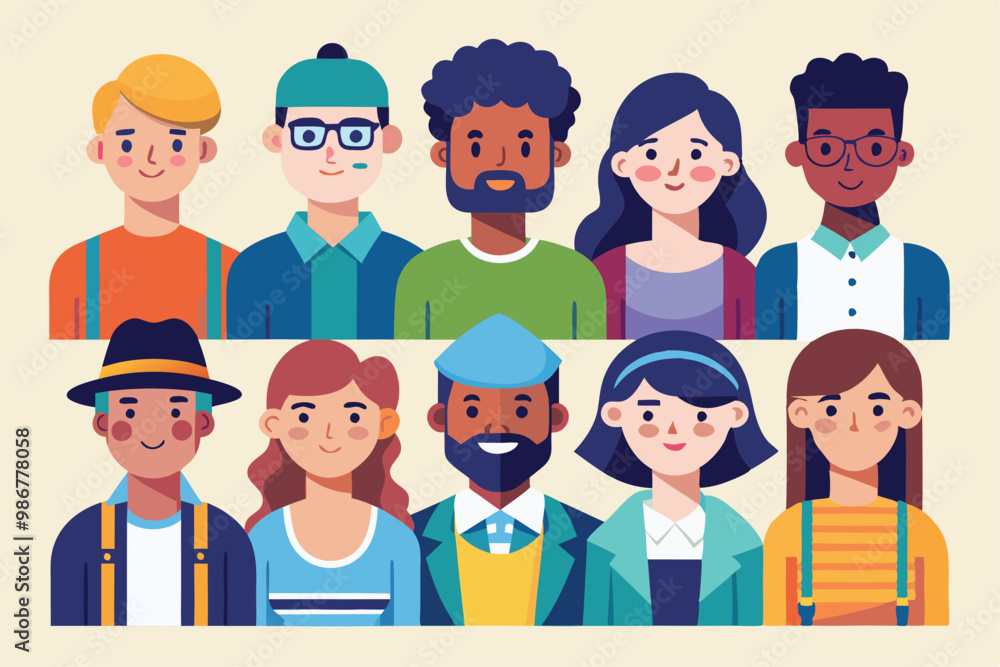 A variety of diverse characters showcase their unique styles while collaborating on projects, Customizable flat illustrations for groups. A variety of diverse characters showcase their unique styles while collaborating on projects, Customizable flat illustrations for groups.