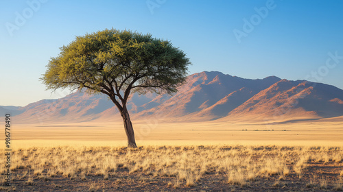 Typical african lone acacia tree with Namib desert - Namibia, South Africa .