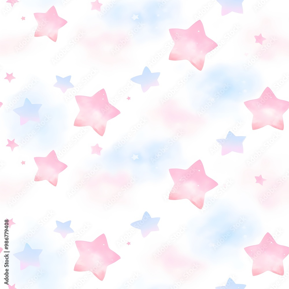 Watercolor Pink and Blue Star Seamless Pattern. Watercolor Pink and Blue Star Seamless Pattern.