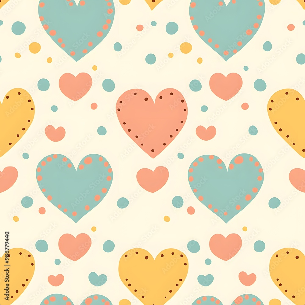 Seamless Pattern of Hearts with Dots Seamless Pattern of Hearts with Dots