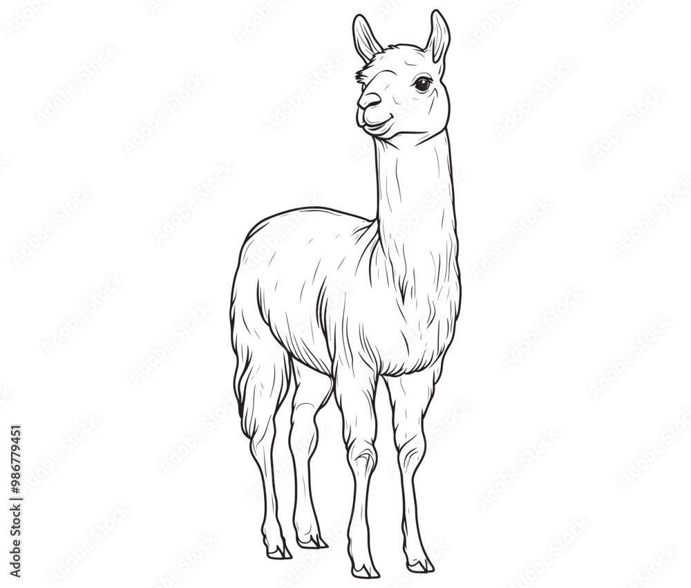Fototapeta premium Alpaca silhouette vector, llama line art vector, animal vector