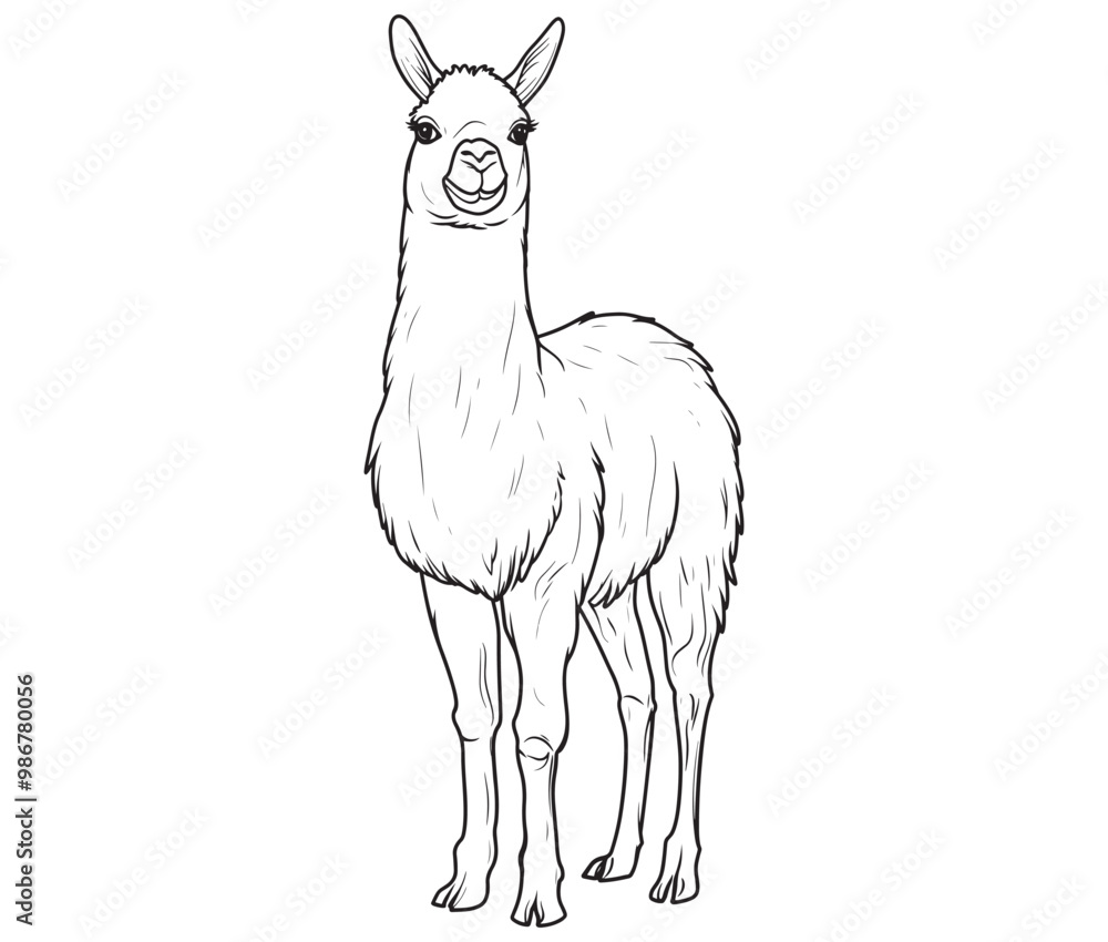 Fototapeta premium Alpaca silhouette vector, llama line art vector, animal vector