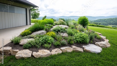 Lush Garden Bed with Natural Stone Edging