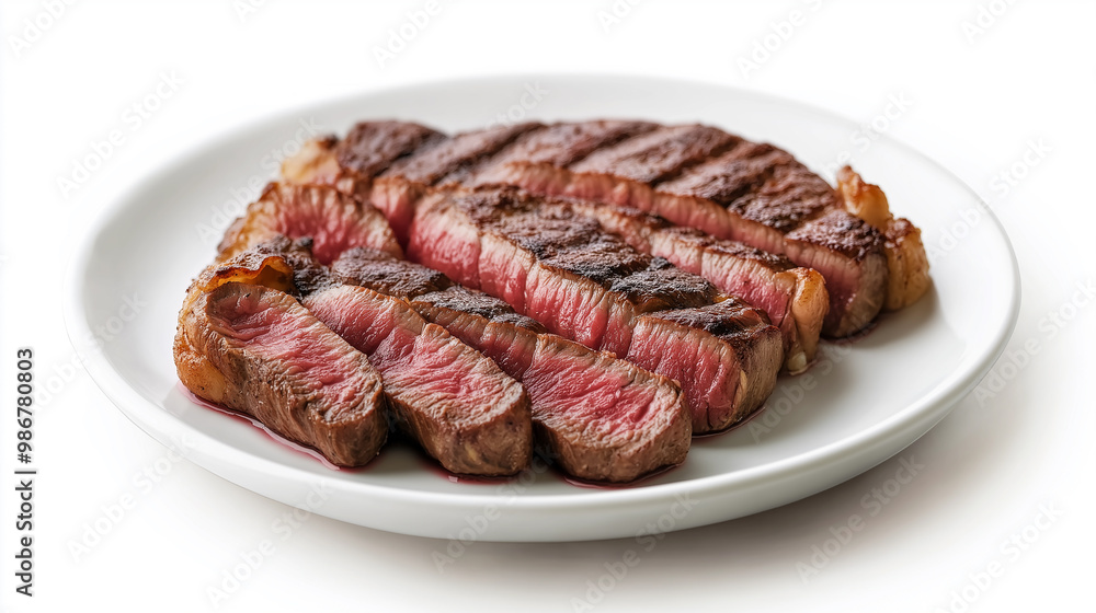 A plate of meat with a white background. The meat is cut into slices and is sitting on a white plate A plate of meat with a white background. The meat is cut into slices and is sitting on a white plate