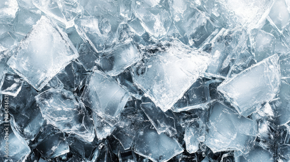 Large sheet of broken ice with sharp jagged edges creates chaotic and striking visual. glistening shards reflect light beautifully, showcasing natures intricate patterns Large sheet of broken ice with sharp jagged edges creates chaotic and striking visual. glistening shards reflect light beautifully, showcasing natures intricate patterns