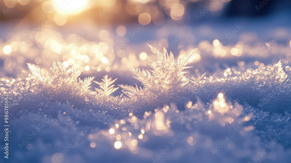 Shimmering ice sheet with crystalline formations catching light creates magical winter scene. delicate frost glistens beautifully, evoking sense of wonder and tranquility