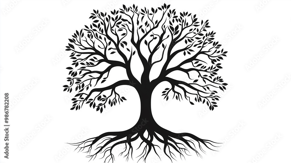 © Andres Mejia - Black tree silhouette showing roots and branches spreading © Andres Mejia - Black tree silhouette showing roots and branches spreading