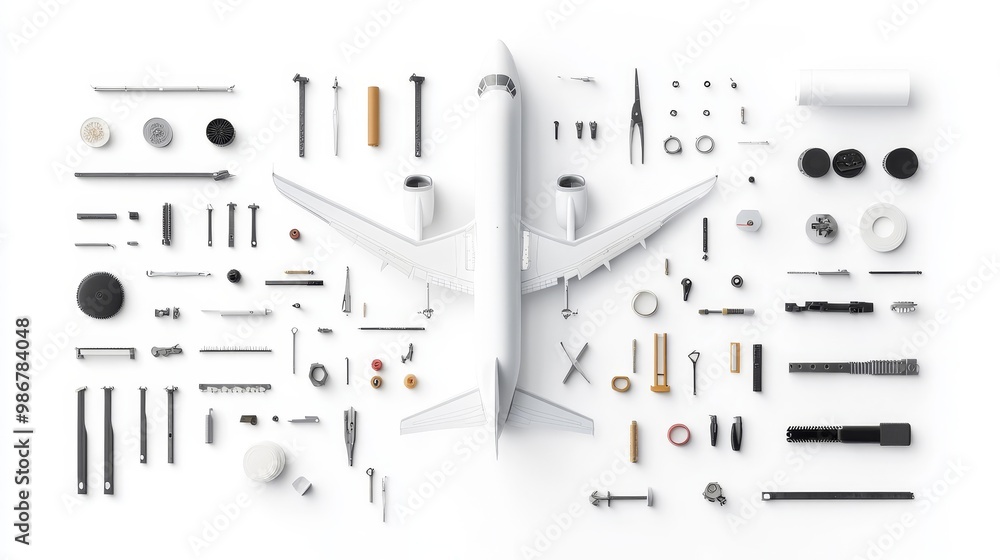 Airplane Parts Layout on White Background Airplane Parts Layout on White Background