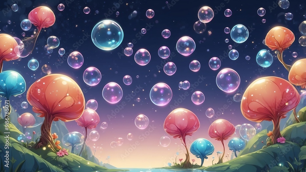 Fototapeta premium Fairy Bubbles Floating in the Air Cartoon Background Design