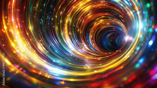 Vortex with flashes of multicolored light in the shape of a swirl in elliptical movement. - stock photo