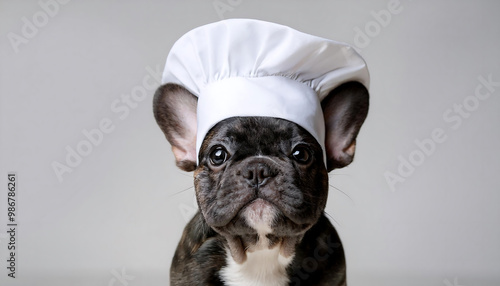 adorable puppy wearing a chef hat photo