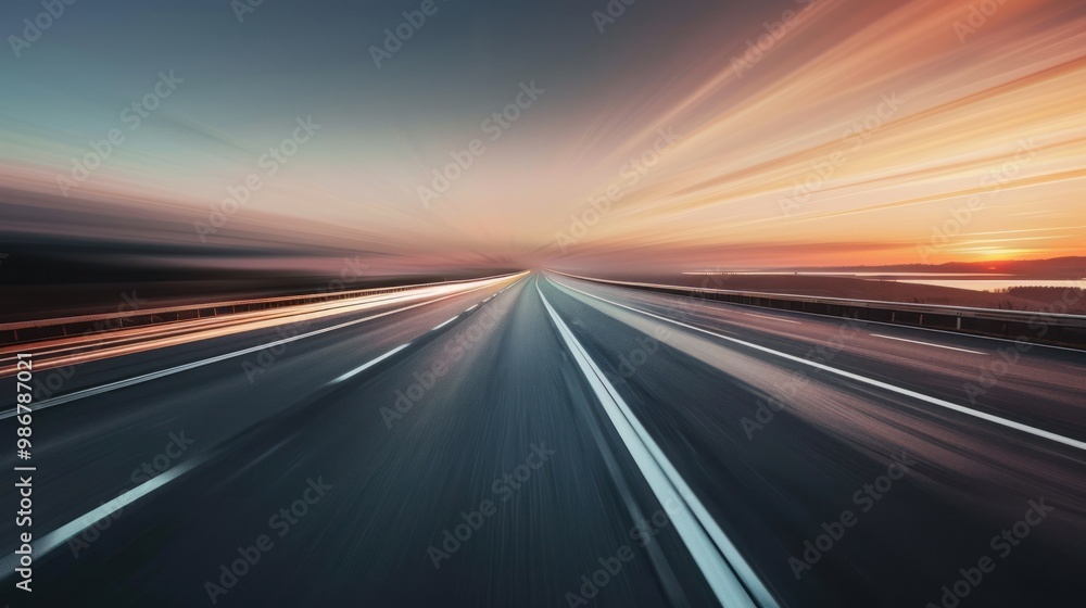 Highway at Sunset with Motion Blur Highway at Sunset with Motion Blur