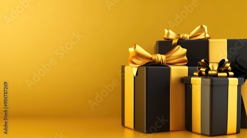 Wallpaper Mural Elegant black and gold wrapped gift boxes with bows Torontodigital.ca